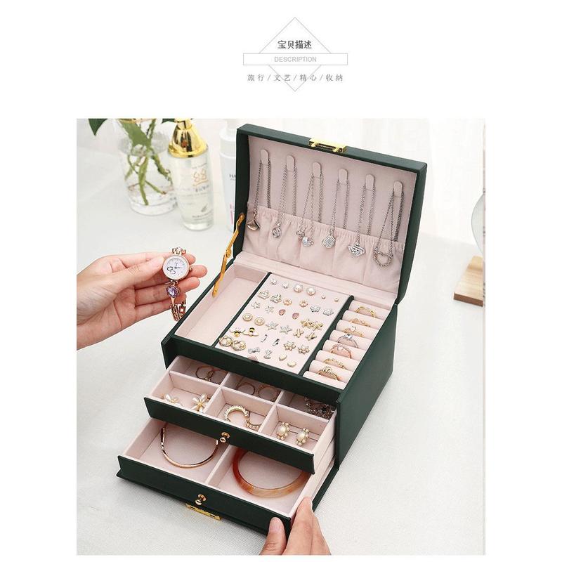 Three Drawer PU Leather Jewelr - Lockbox Key Secure review and price