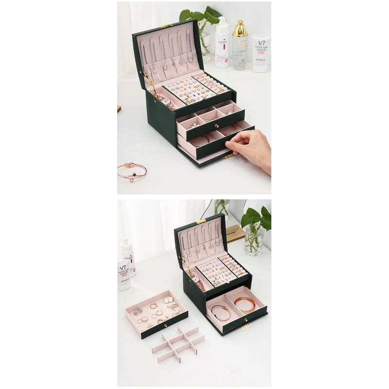 Three Drawer PU Leather Jewelr - Lockbox Key Secure review and price